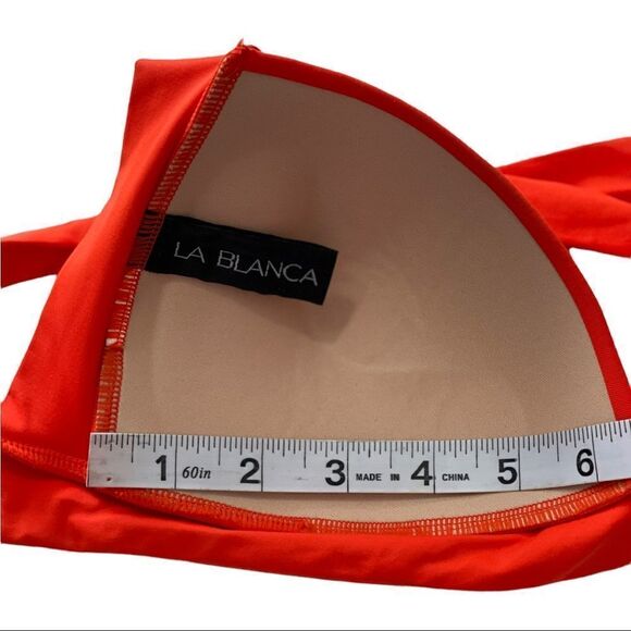 La Blanca Orange Paprika Twisted Front Molded Halter Bikini Top Sz Medium - Picture 13 of 15
